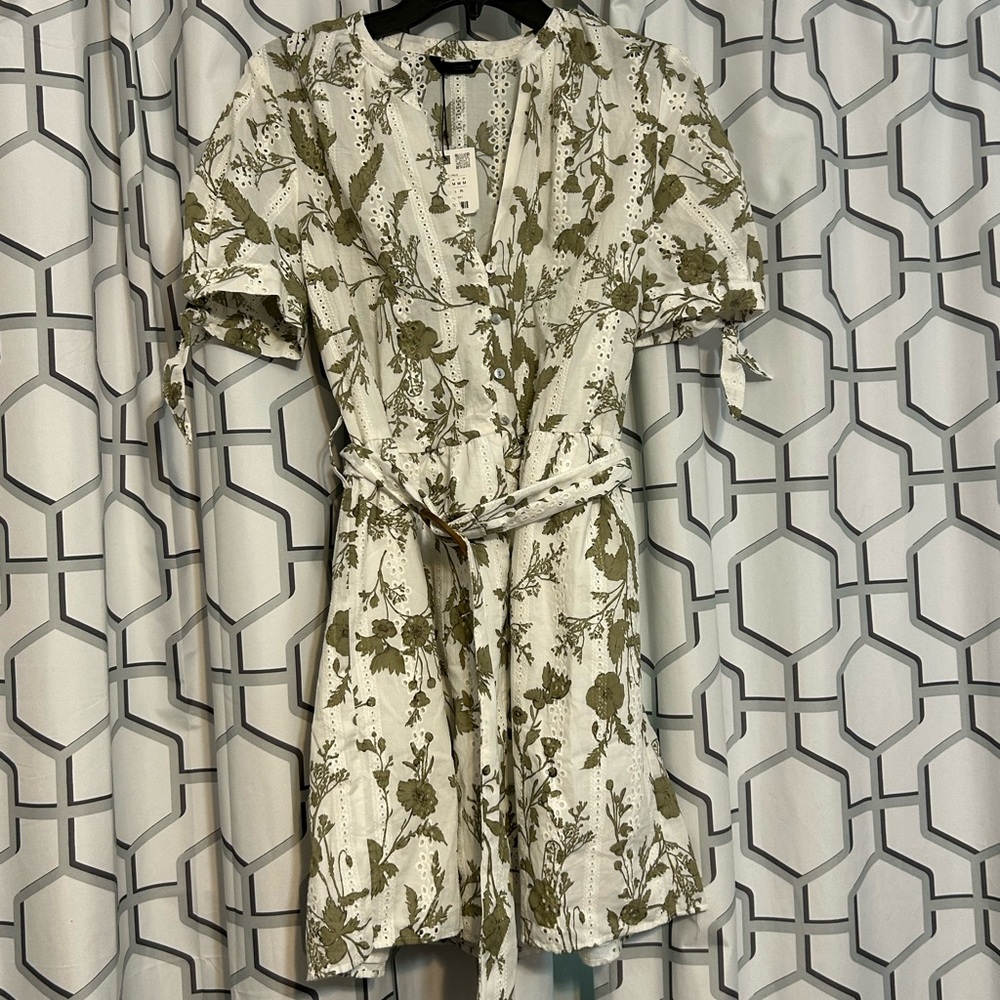 Zara Olive and White Floral Mini Dress